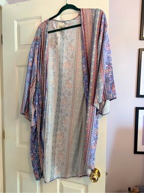 Lavender Paisley Kimono Robe - Lightweight Open Front